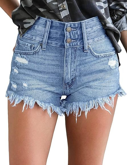 Women's Mid Rise Shorts Frayed Raw Hem Ripped Denim Jean Shorts | Amazon (US)