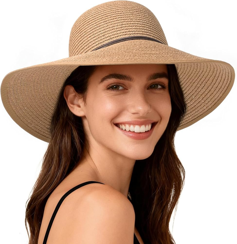 Sun Hats for Women, Straw Hats UPF 50+ Sun Protection, Wide Brim Womens Beach Hat for Summer Trav... | Amazon (US)