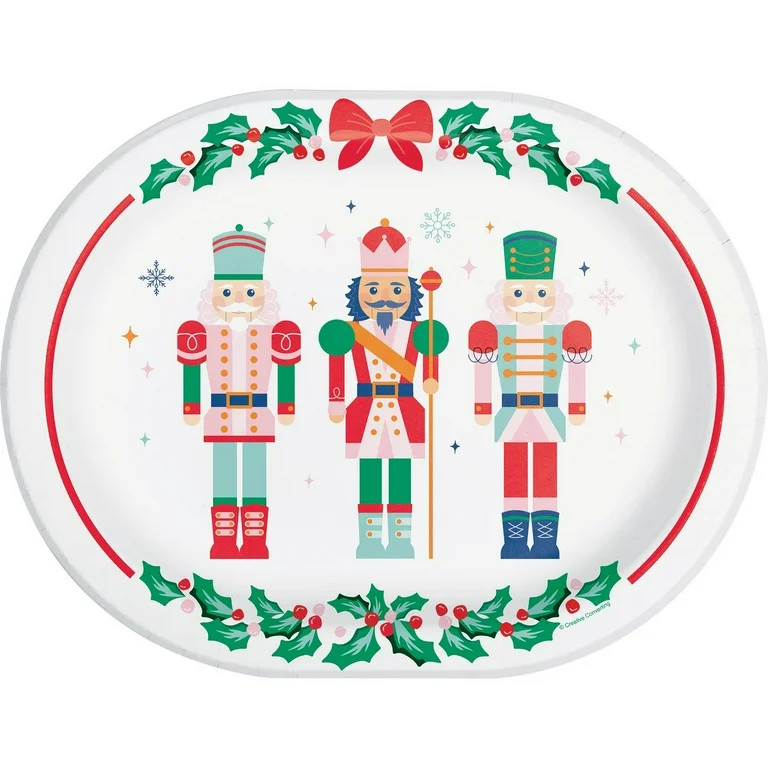 Nutcracker Christmas Oval Disposable Paper Plates, 12" x 10", Multicolor, 8 Count, by Holiday Tim... | Walmart (US)