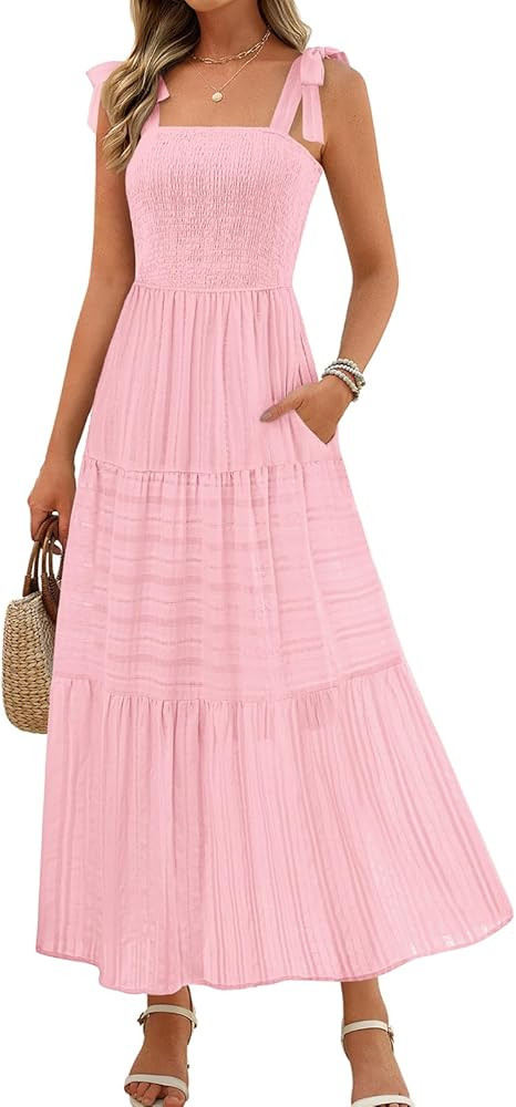 MEROKEETY Women's 2026 Spring Boho Maxi Dress Summer Beach Vacation Casual Sleeveless Smocked A L... | Amazon (US)