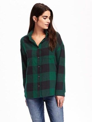 Old Navy Plaid Boyfriend Flannel Shirt For Women Size L Tall - Green black black | Old Navy US