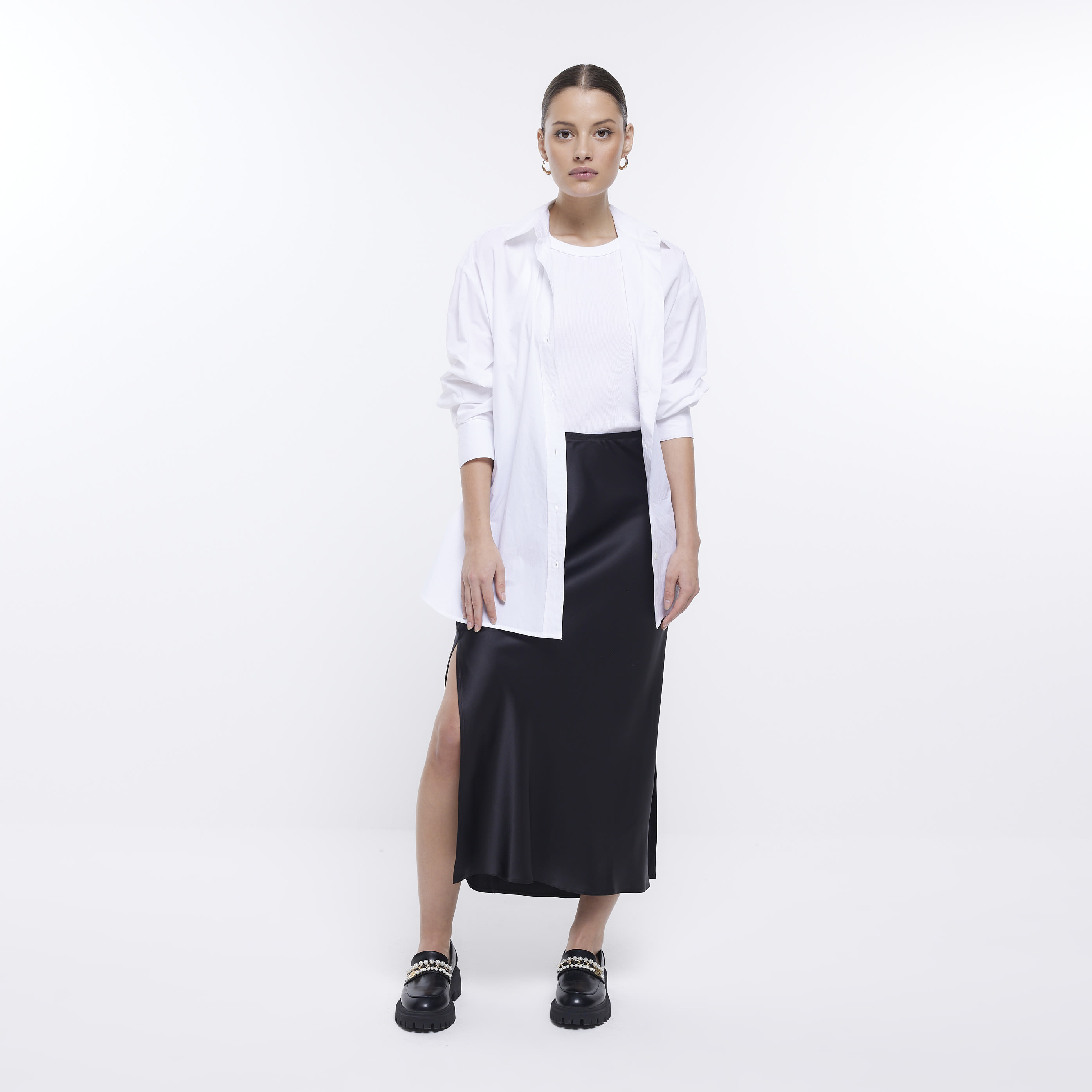 River Island Womens Black Satin Midi Skirt | River Island (UK & IE)