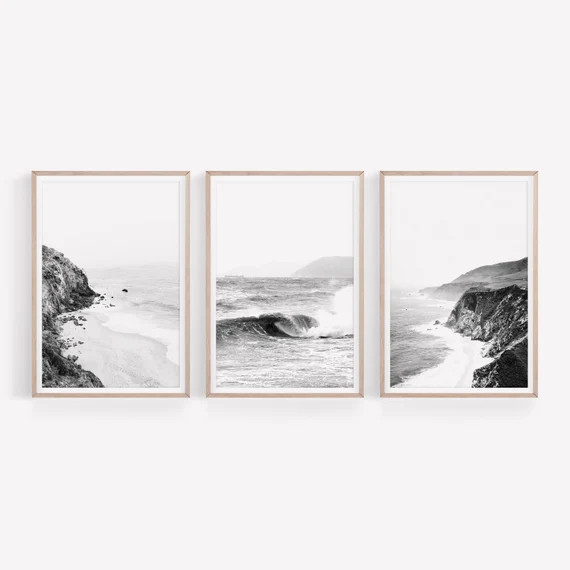 Coastal Set of 3 Prints Black and White Beach Photos | Etsy | Etsy (US)
