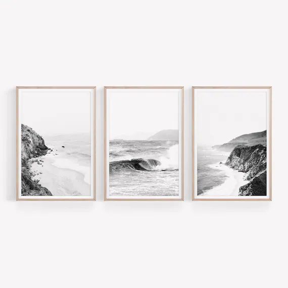 Coastal Set of 3 Prints Black and White Beach Photos - Etsy | Etsy (US)