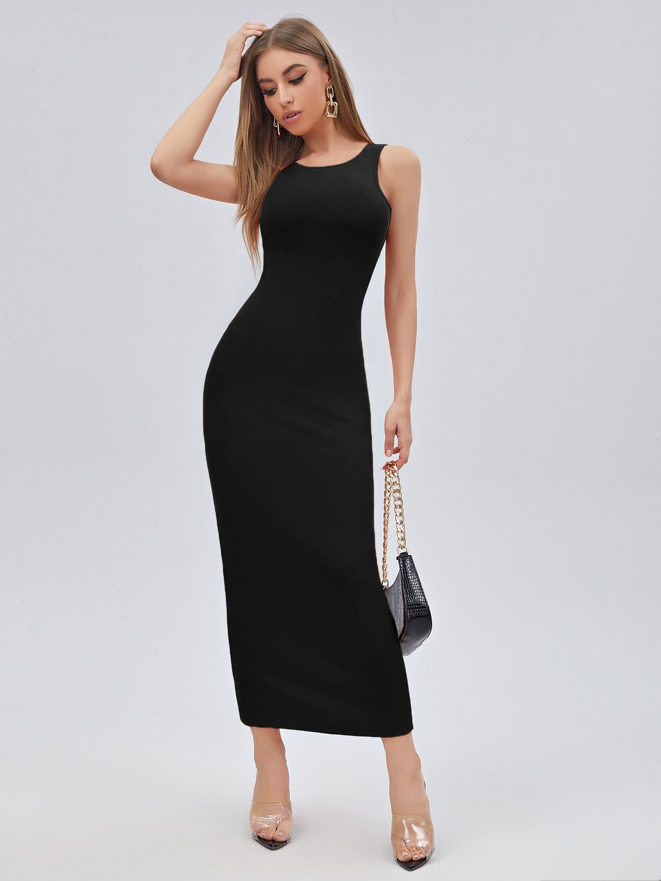 SHEIN Privé Solid Form Fitted Dress | SHEIN
