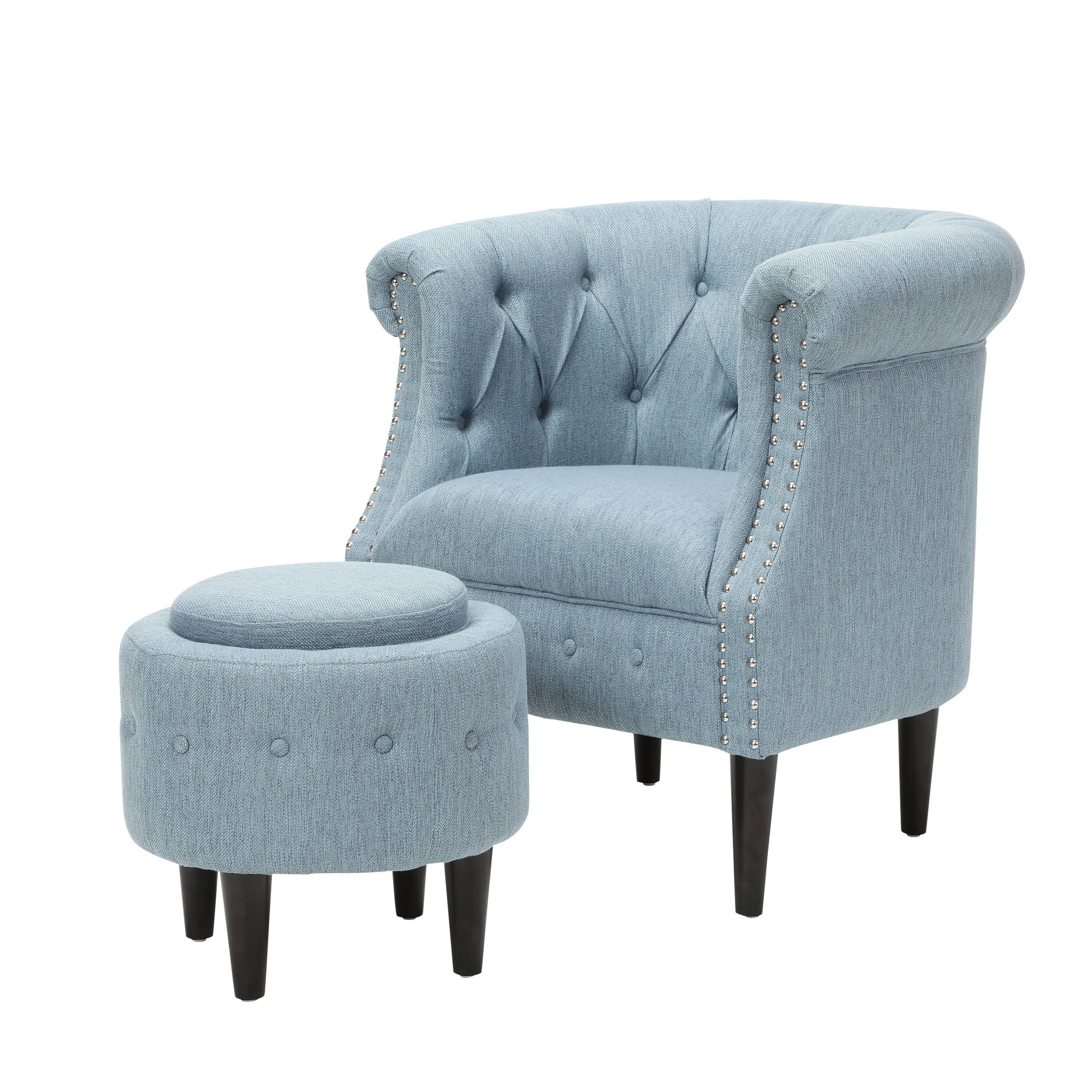Best Selling Home Decor Beihoffer Modern Light Blue/Dark Brown Club Chair | 310398 | Lowe's