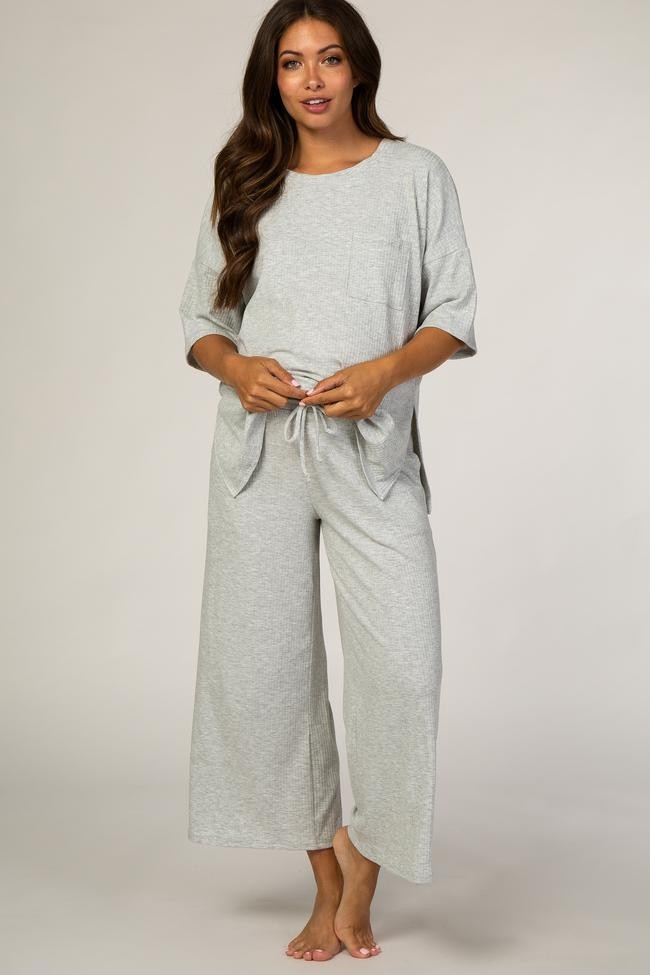 Grey Ribbed Maternity Sleep Set | PinkBlush Maternity
