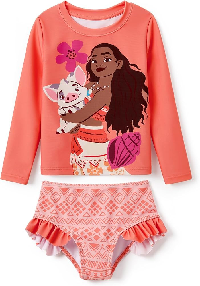 Disney Mickey and Friends Girl Two Piece Long Sleeve Swimsuit Rashguard Bathing Suit | Amazon (US)