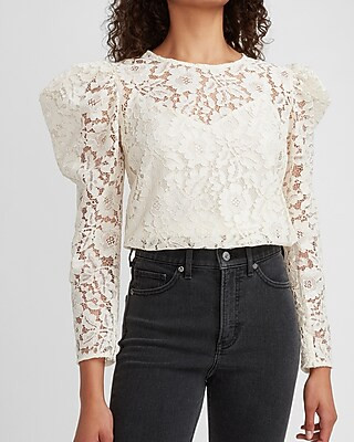 Lace Puff Sleeve Top | Express