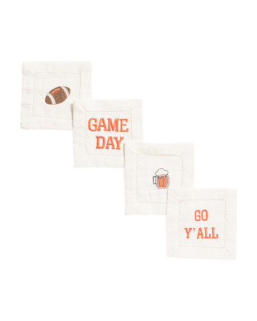 4pk Linen Assorted Football Embroidered Coasters | TJ Maxx