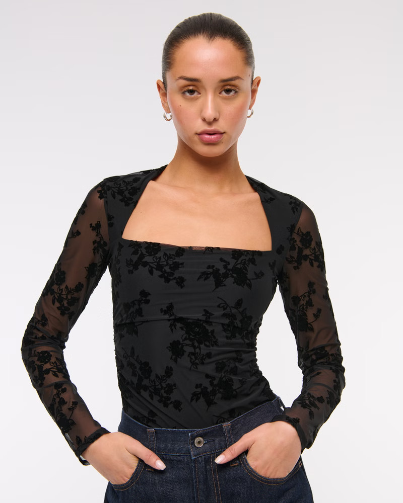 The A&F Ava Long-Sleeve Mesh Top | Abercrombie & Fitch (US)