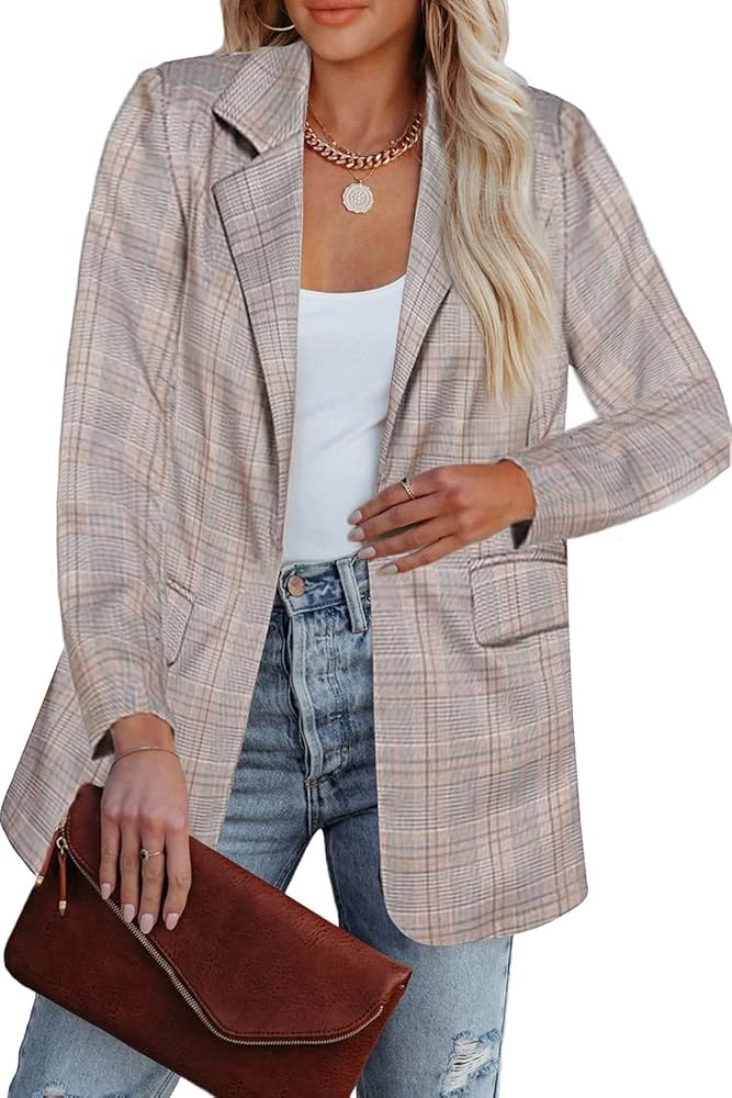 Zeagoo Womens Oversized Casual Blazers Open Front Work Office Jackets Lapel Button Long Blazer Su... | Amazon (US)