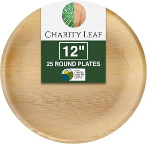 Disposable Palm Leaf 12" Round Plates (25 pieces) Bamboo Like Serving Platters, Disposable Boards... | Amazon (US)