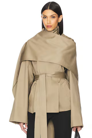 EAVES Yuna Crop Trench in Khaki Greige from Revolve.com | Revolve Clothing (Global)