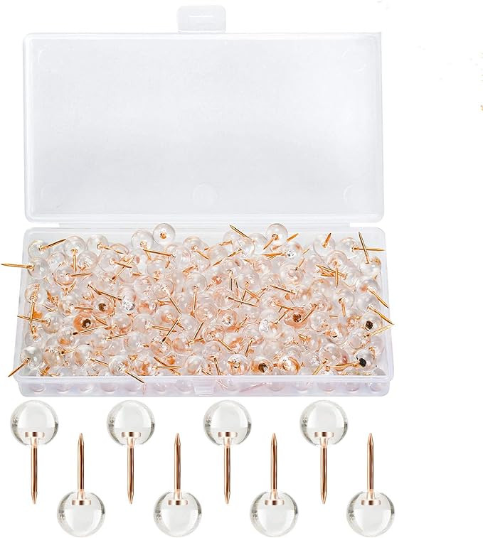 WenTao 150PCS Push Pins, Rose Gold Map Thumb Tacks, Large Size Pins Rose Gold Steel Point and Tra... | Amazon (US)