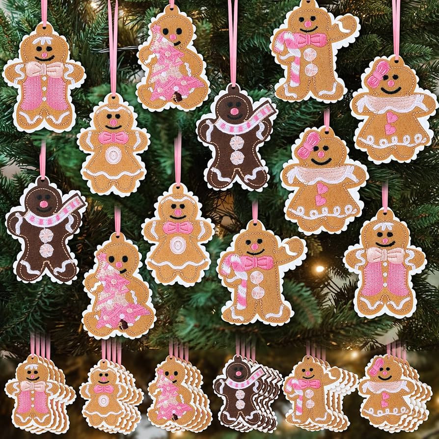 Civaner 12 Pcs Pink Gingerbread Christmas Embroidery Ornaments Felt Embroidery Rustic Christmas H... | Amazon (US)