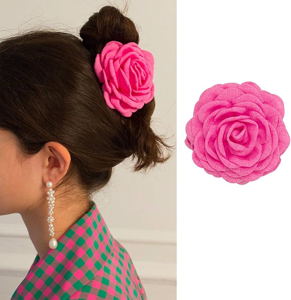 Ayesha Rose Flower Claws Clips for Women Fabric Silk Hawaiian Flower Hair Clips Hair Accessories ... | Amazon (US)