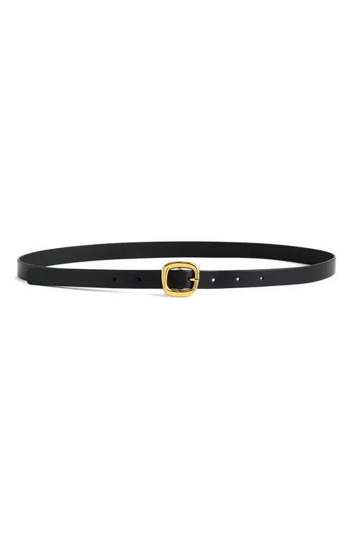Madewell Puffy Buckle Skinny Leather Belt in True Black at Nordstrom, Size Medium | Nordstrom