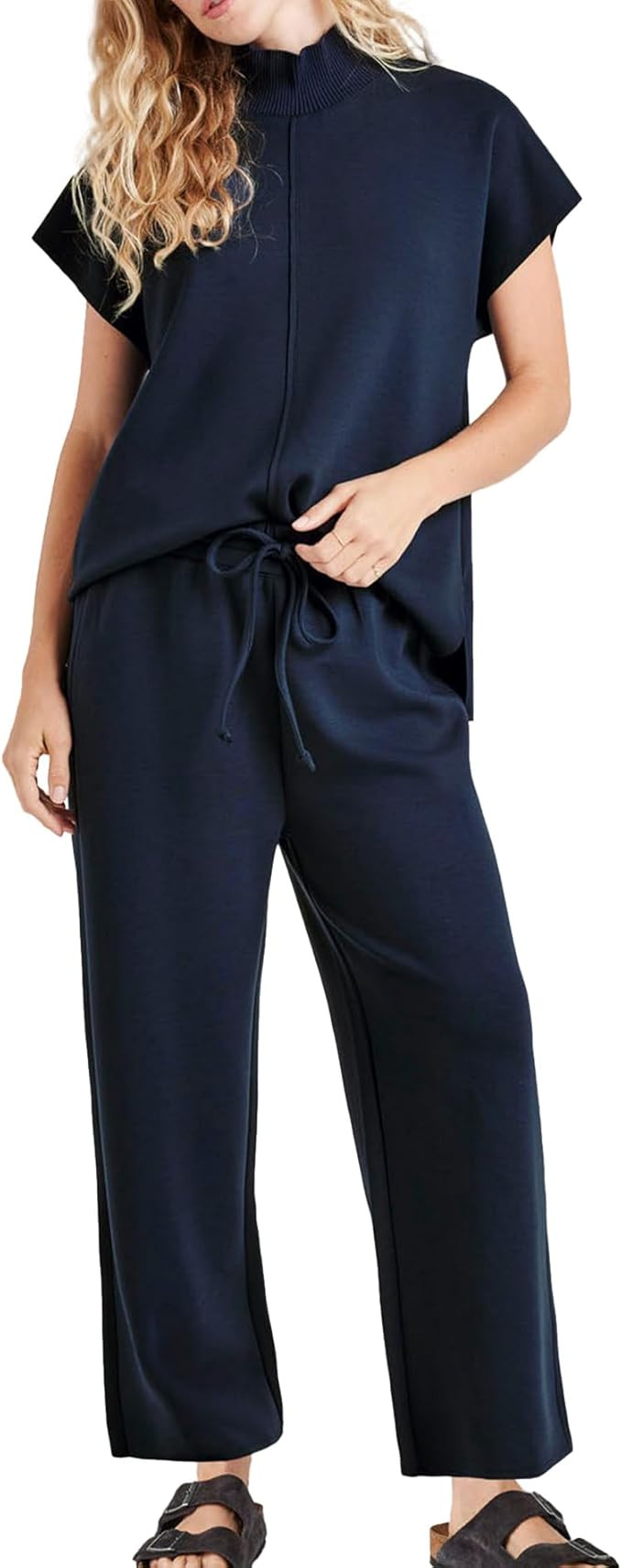 Songling 2 Piece Sets For Women Mock Neck Pullover Top and Wide Leg Pants Lounge Sets Travel Outf... | Amazon (US)