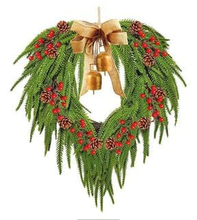 Christmas Norfolk Pine Wreath for Front Door, Rustic Norfolk Pine Garland with Ribbon Bowtie Red Fruit Pine Cones and Vintage Bell Faux Norfolk Pine Wreath for Holiday Home Decor (Green01) | Amazon (US)