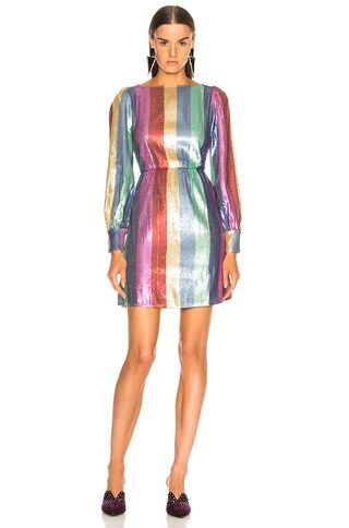 RIXO Ava Dress in Multi Stripe Sequin | FWRD 