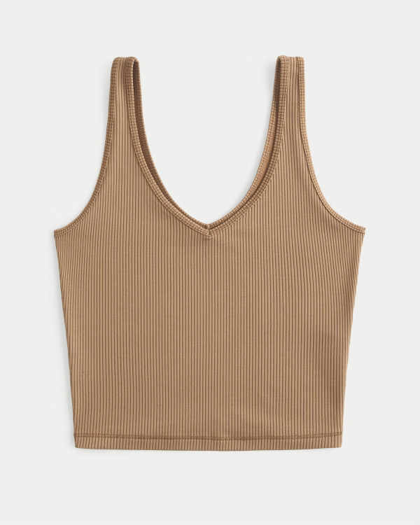 Ribbed Seamless Fabric Crop V-Neck Tank | Hollister (US)