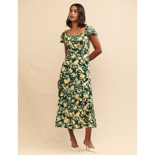 Green Lemon Print Elsie Midi Dress | Nobody's Child