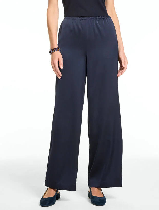 Satin Wide Leg Pull-On Pants | Talbots