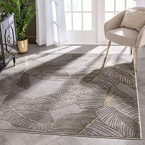 Well Woven Madie Grey & Gold Tropical Geometric Pattern Rug 8x10 (7'10" x 9'10") | Amazon (US)