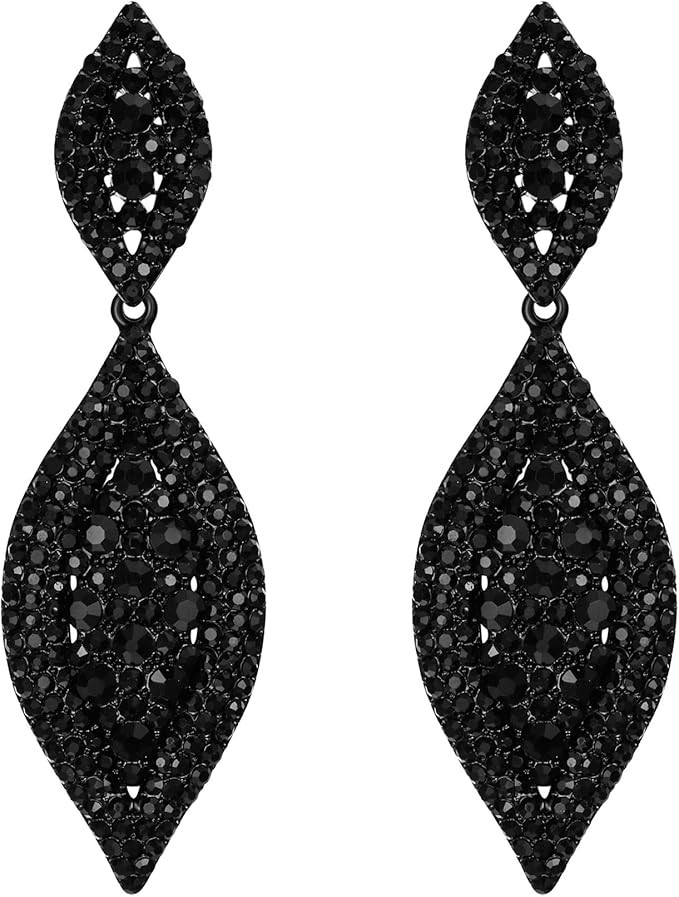 Flyonce Women's Rhinestone Crystal Wedding Bridal 2 Leaf Drop Dangle Chandelier Earrings | Amazon (US)