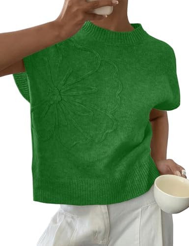 Womens Casual Floral Flower Sweater Vest Crew Neck Sleeveless Summer Loose Ribbed Knit Pullover T... | Amazon (US)