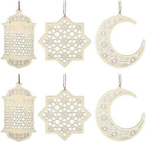 2 Sets 6 Pieces Wooden Pendant Ornament Ramadan Kareem Decoration Moon Star Wind Light Shape Pendant | Amazon (CA)