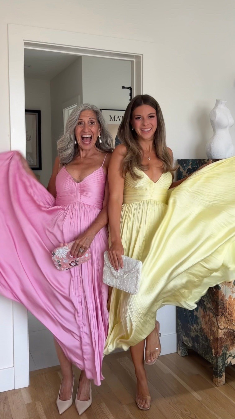🥂 Mini Me & Me | Wedding Guest | Mother of the Bride | Mother of the Groom | Rehearsal Dinner Dresses

A butter yellow V-neck pleated midi with a fitted bodice that holds beautifully while the pleated skirt moves with total effortless romantic elegance all evening long.

A soft pink V-neck pleated midi in the same silhouette that photographs beautifully and holds and elongates with total understated elegant grace.

Save this and share it with a friend 
who's shopping. 💌

Claudia | 5'4½" | 135 | medium or 6
Emerson | 5'4" | 130 | small or 2 — size down to XS

Wedding Guest Dress | Fashion over 50 | Mother of the Bride | Mother of the Groom | Black Tie | Formal Gown | Summer Wedding | Fall Wedding | Tummy Flattering Dresses | Special Occasion

#LTKSeasonal #LTKOver40 #LTKWedding
