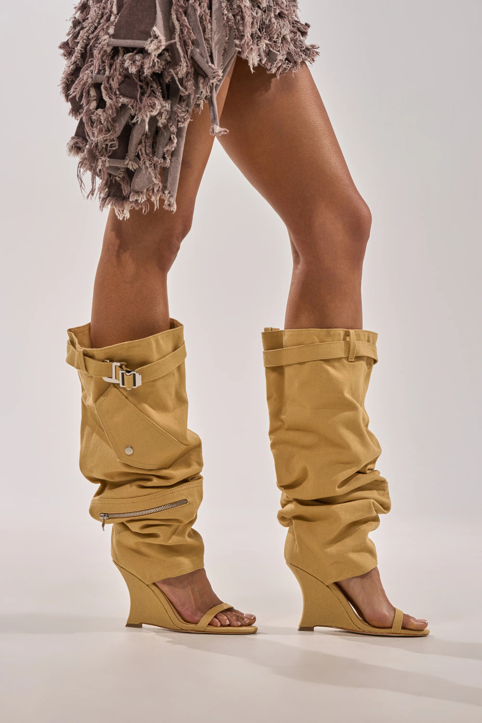 AZALEA WANG ANOUK KHAKI SPORT WEDGE BOOT | AKIRA