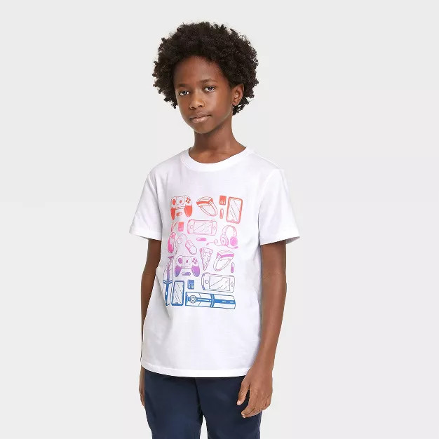 Boys' Neon Gaming Icons Graphic Short Sleeve T-Shirt - Cat & Jack™ White | Target