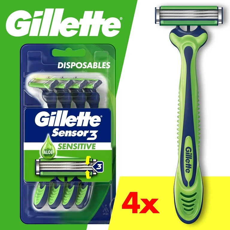 Gillette Sensor 3 Sensitive Men 3 Blade Disposable Razor,4 count | Walmart (US)