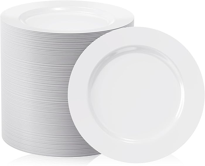 FOCUSLINE 100 Count White Plastic Dessert Plates 7 Inch, Disposable Heavy Duty Plastic Plates for... | Amazon (US)
