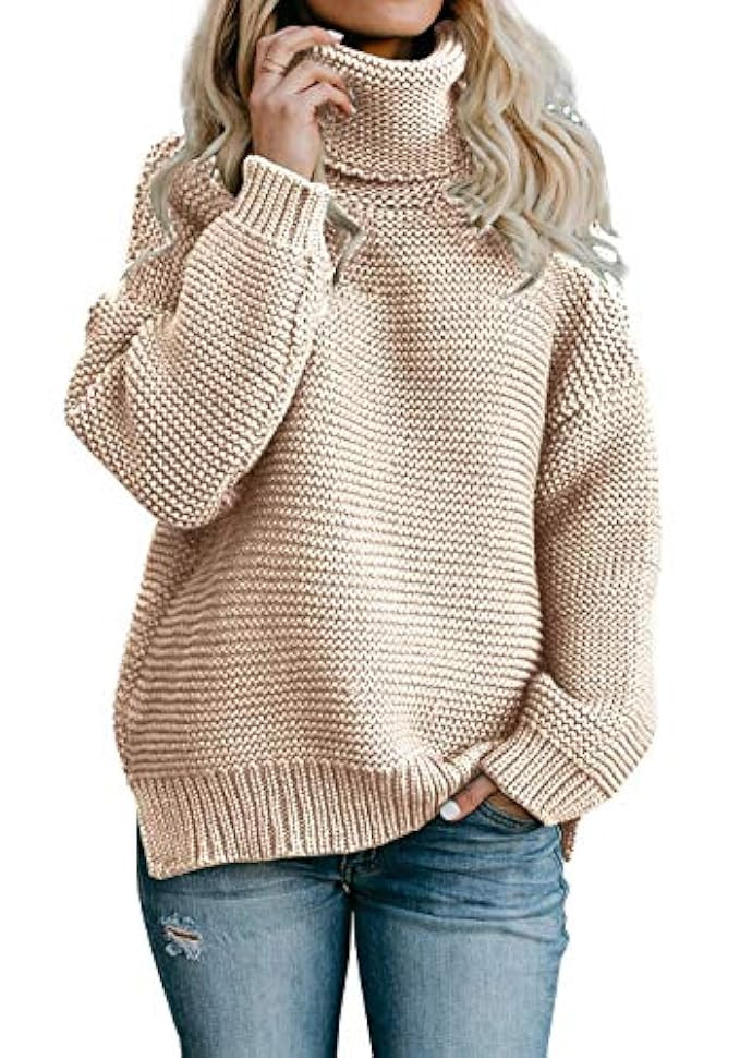Yacooh Womens Pullover Sweaters Turtleneck Oversized Rib Knitted Long Sleeve Warm Sweater | Amazon (US)