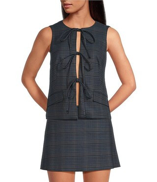 Gianni Bini Brooke Coordinating Plaid Tie Front Sleeveless Vest | Dillard's | Dillard's