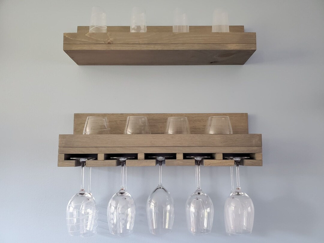 Wall Mounted Wine Rack Bundle Stemware Display With Shelf - Etsy | Etsy (US)