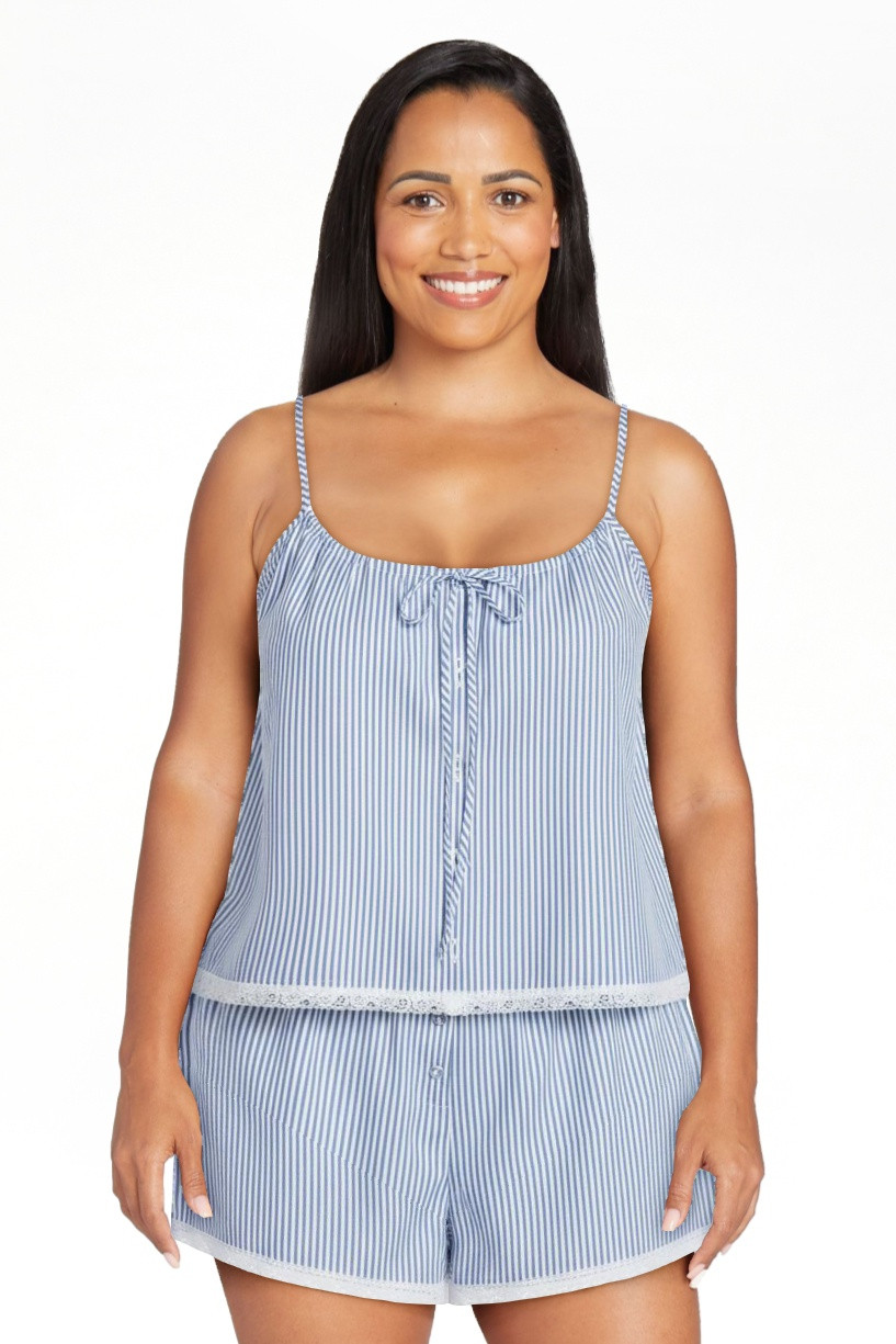Joyspun Women's Poplin Cami and Shorts Sleep Set with Lace Trim, 2-Piece, Sizes XS-3X | Walmart (US)