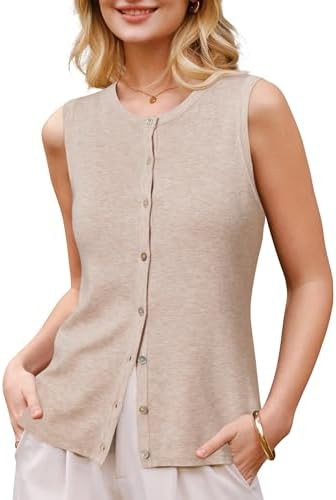 Arach&Cloz Women's Wool Blend Non See Through Button Down Business Casual Tank Tops 2026 | Amazon (US)