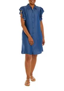 Women's Ruffle Sleeve Poplin Shirt Dress | Belk
