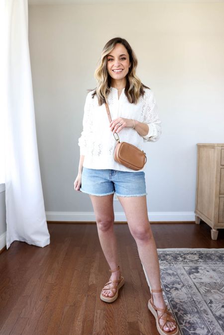 Relaxed denim shorts from @madewell #madewellpartner #madewell 

Top: xxs (runs large, I have the top pinned) 
Shorts: 00/24 oversized relaxed fit - you may want to size down for a closer fit 
Shoes: tts 

My measurements for reference: 4’10” 105lbs bust, waist, hips 32”, 24”, 35” size 5 shoe 

#LTKstyletip