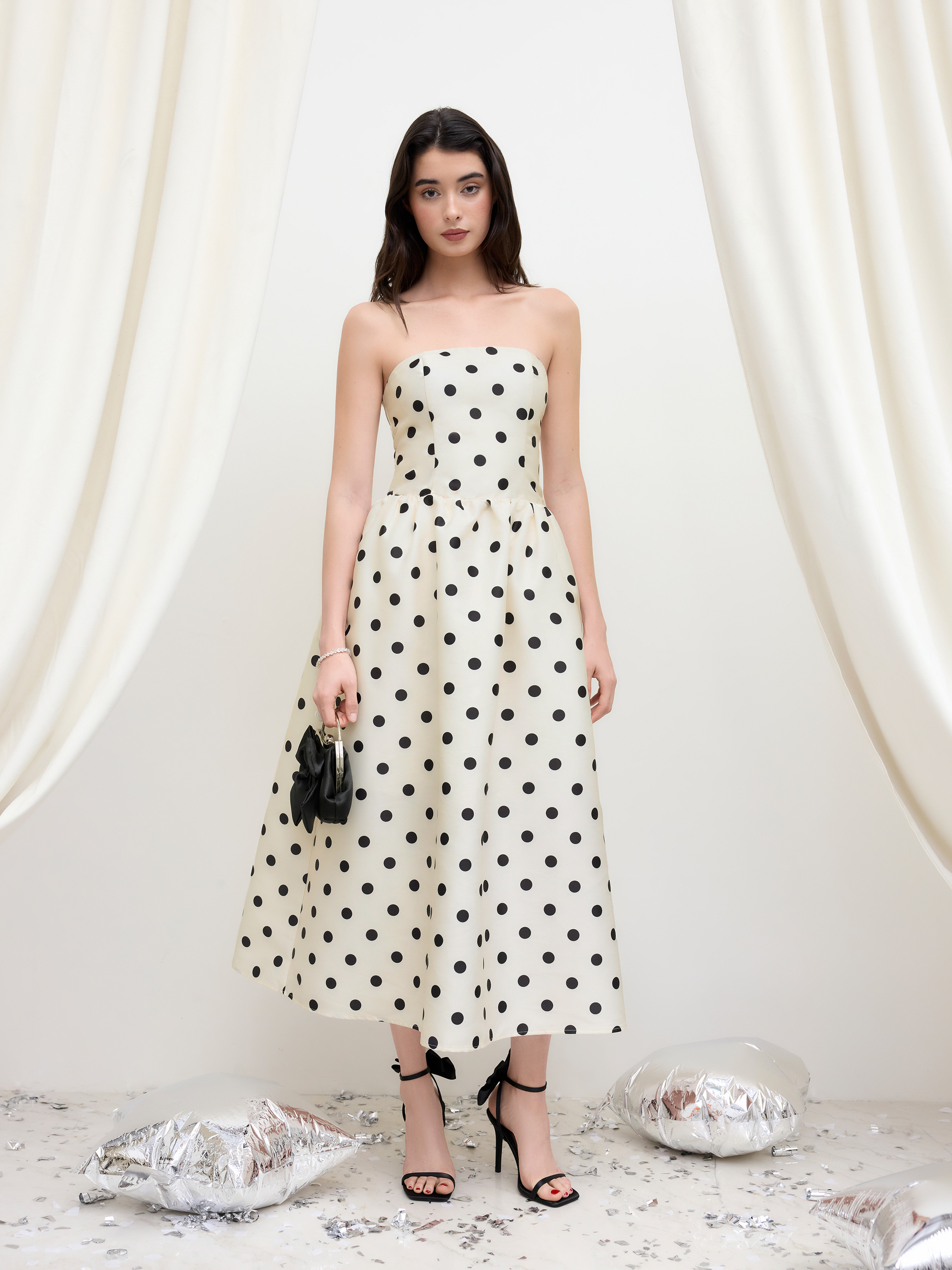 Tube Polka Dot Shirred Maxi Dress | Cider