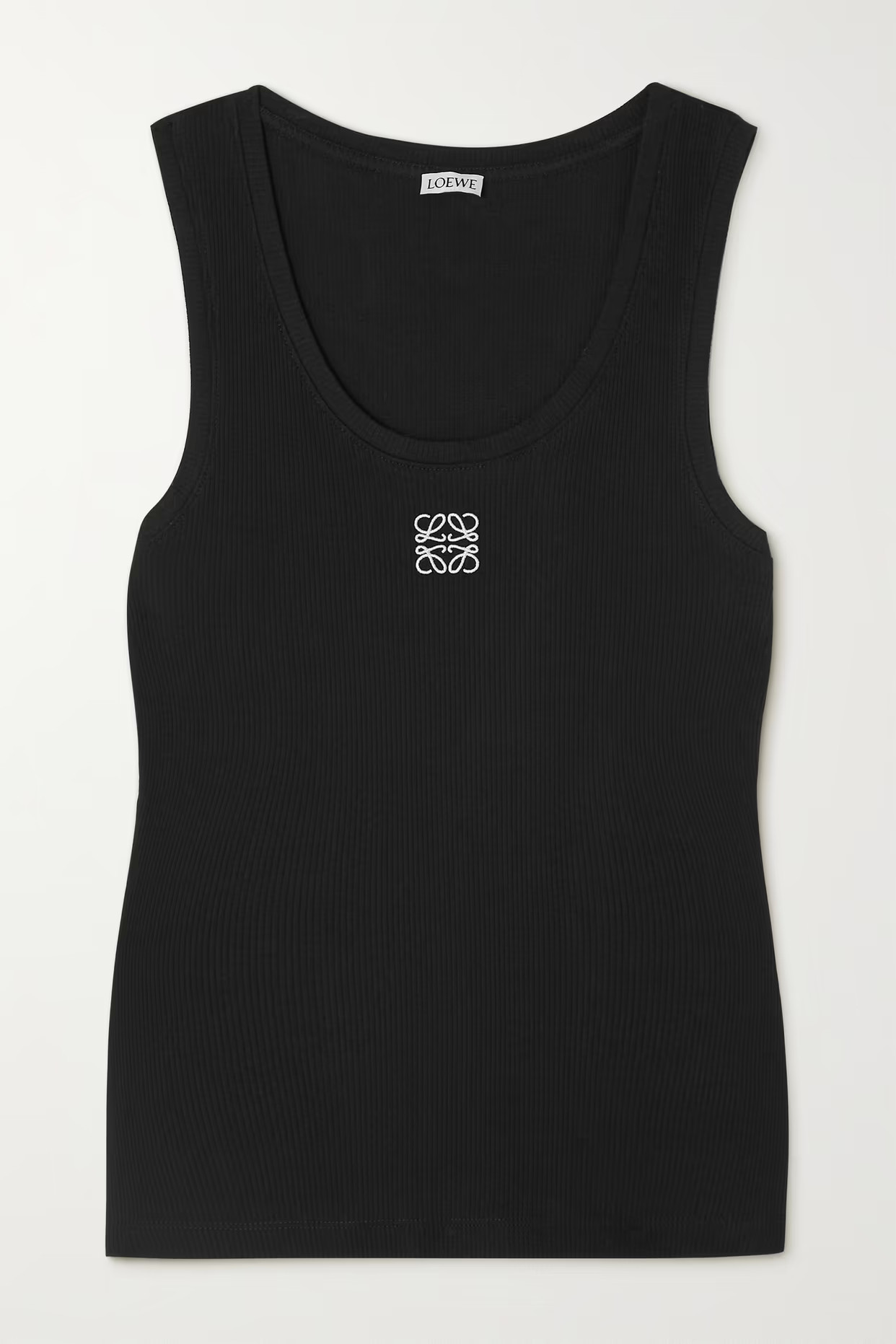 LOEWE - Embroidered Ribbed Stretch-cotton Tank - Black | NET-A-PORTER (US)