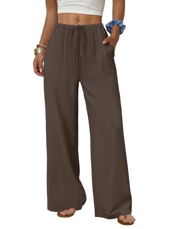 Wiholl Wide Leg Pants for Women Linen Pants Palazzo Drawstring Elastic Waist Trousers with Pockets Fall Beach Vacation Clothes - Walmart.com | Walmart (US)