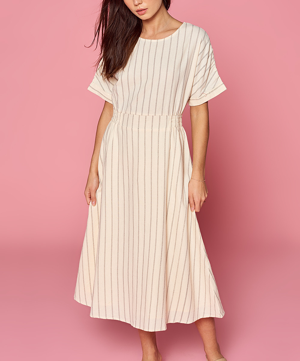 Spicy Mix Women's Casual Dresses CREAM - Cream Pin Stripe Midi Dress - Women | Zulily