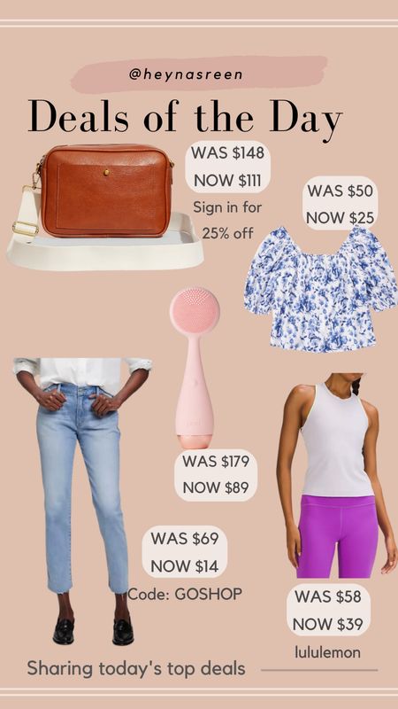 Deals of the day on Madewell camera bag, Abercrombie top, lululemon top, PMD clean pro, Gap jeans

#LTKitbag #LTKsalealert #LTKbeauty