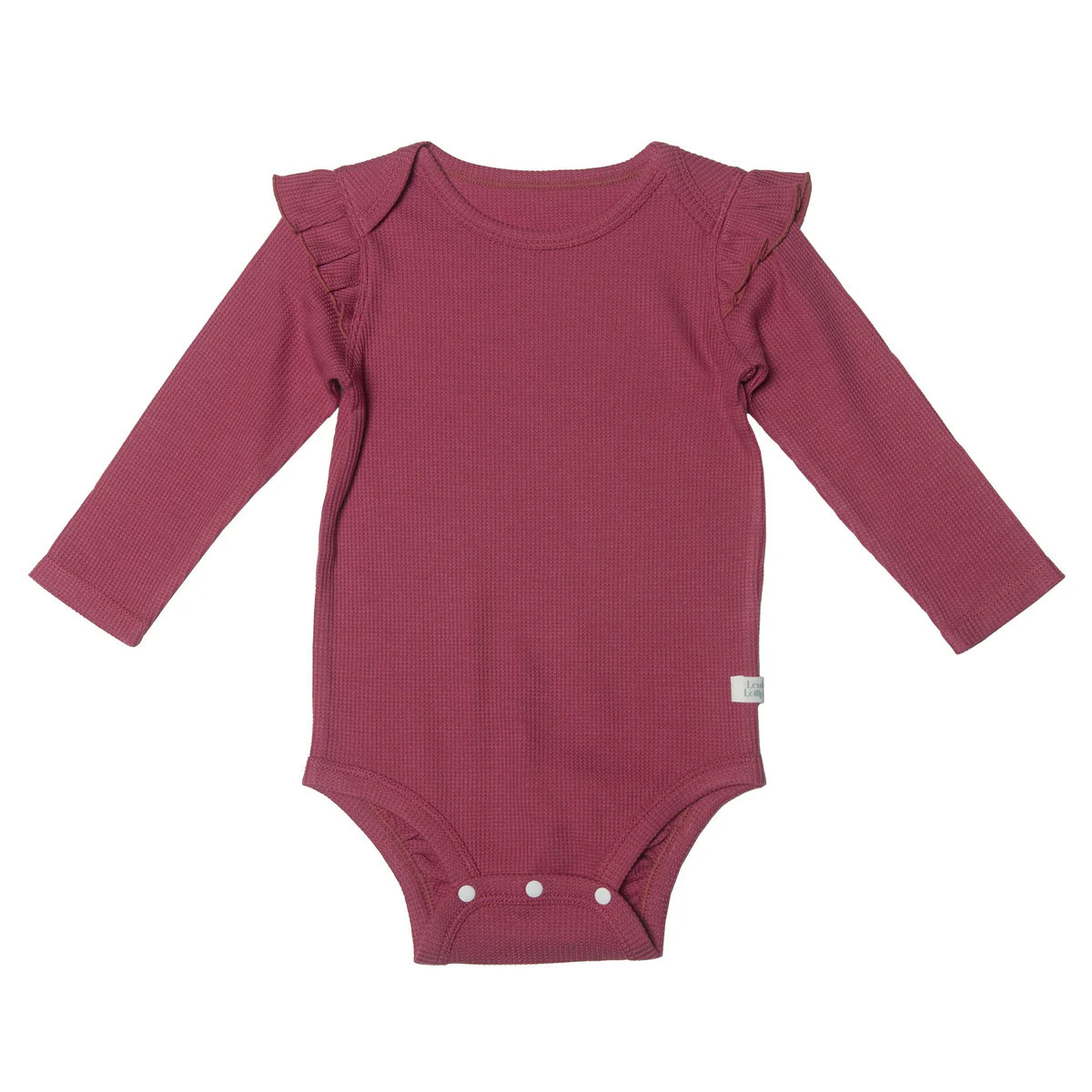 Waffle Long Sleeve Ruffle Bodysuit - Mauvewood | Loulou Lollipop 